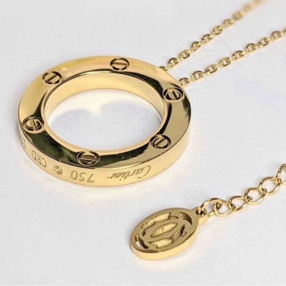 Engraved 750/18k Gold filled Circle Pendant Necklace - Women Jewelry - Picture 6 of 6